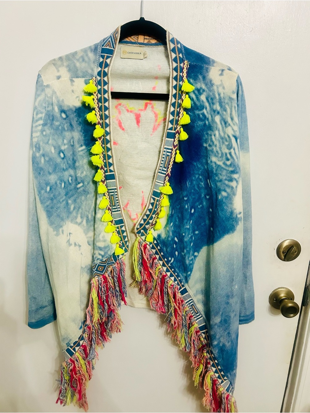 Women's Blue Geometric Knit Cardigan